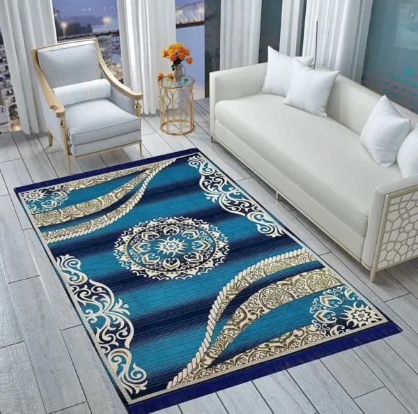 Navy Blue Chenille Living Room Rug – 5 ft x 7 ft – Thick & Soft Pile